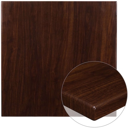 Flash Furniture Square Square High-Gloss Walnut Resin Table Top, 36" W, 36" L, 2" H, Resin, Walnut TP-WAL-3636-GG